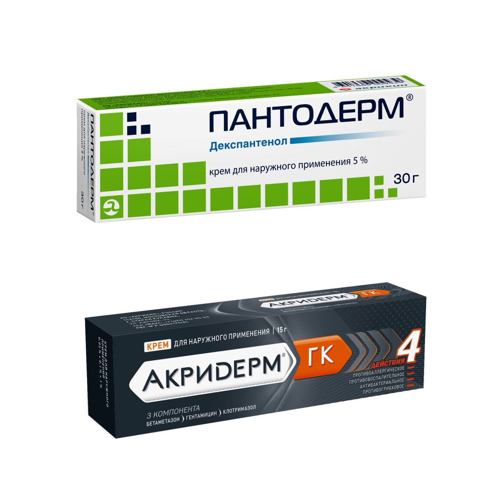 Nabor pri -dermatyte akriderm gk 15,0 krem ​​+ pantoderm 5% 30,0 крре ...